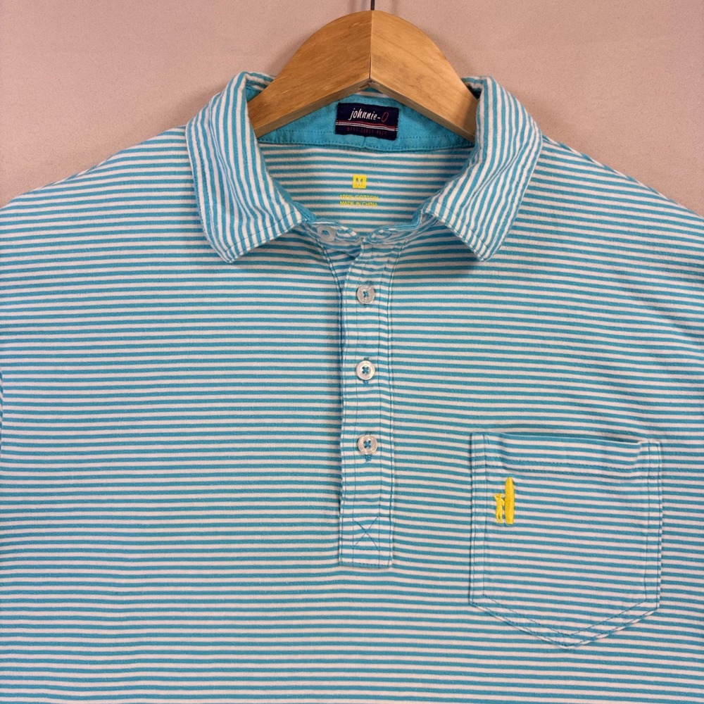 johnnie-O Jack Stripe Polo Shirt Mens Medium Blue Cotton Streamsong Resort Golf